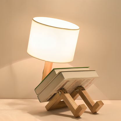 Scandinavian Wood Reading Lamp with Shelf | Adjustable Table Light for Bedroom & Living Room