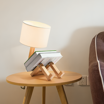 Wooden Desk Lamp with Storage Shelf 17 in Adjustable Reading Light for Nightstand Office Bedroom White Natural Wood Finish E27