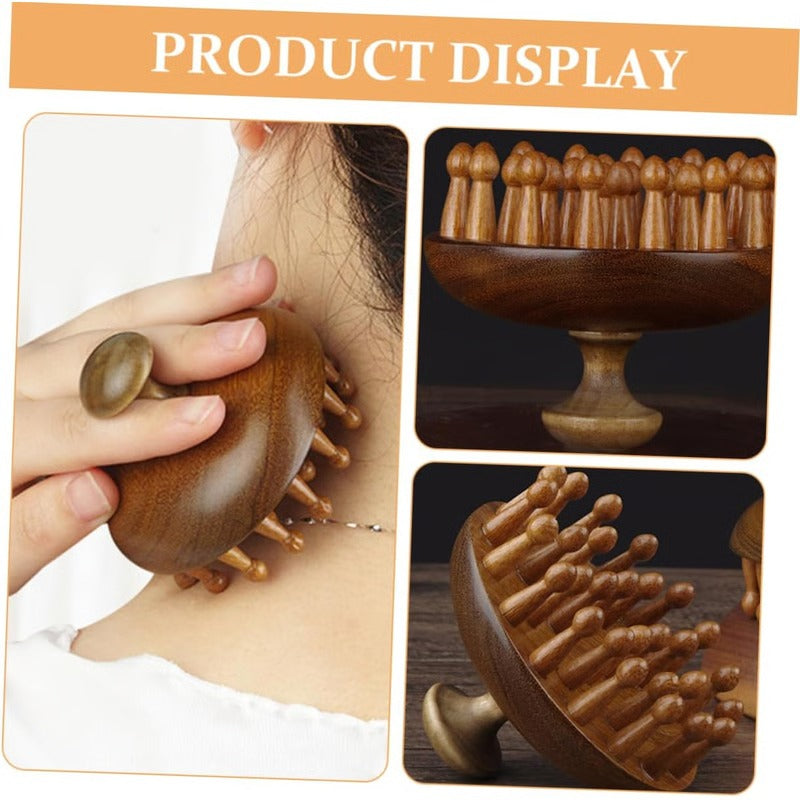 Peigne en bois avec fonctions de massage et de grattoir pour cuir chevelu