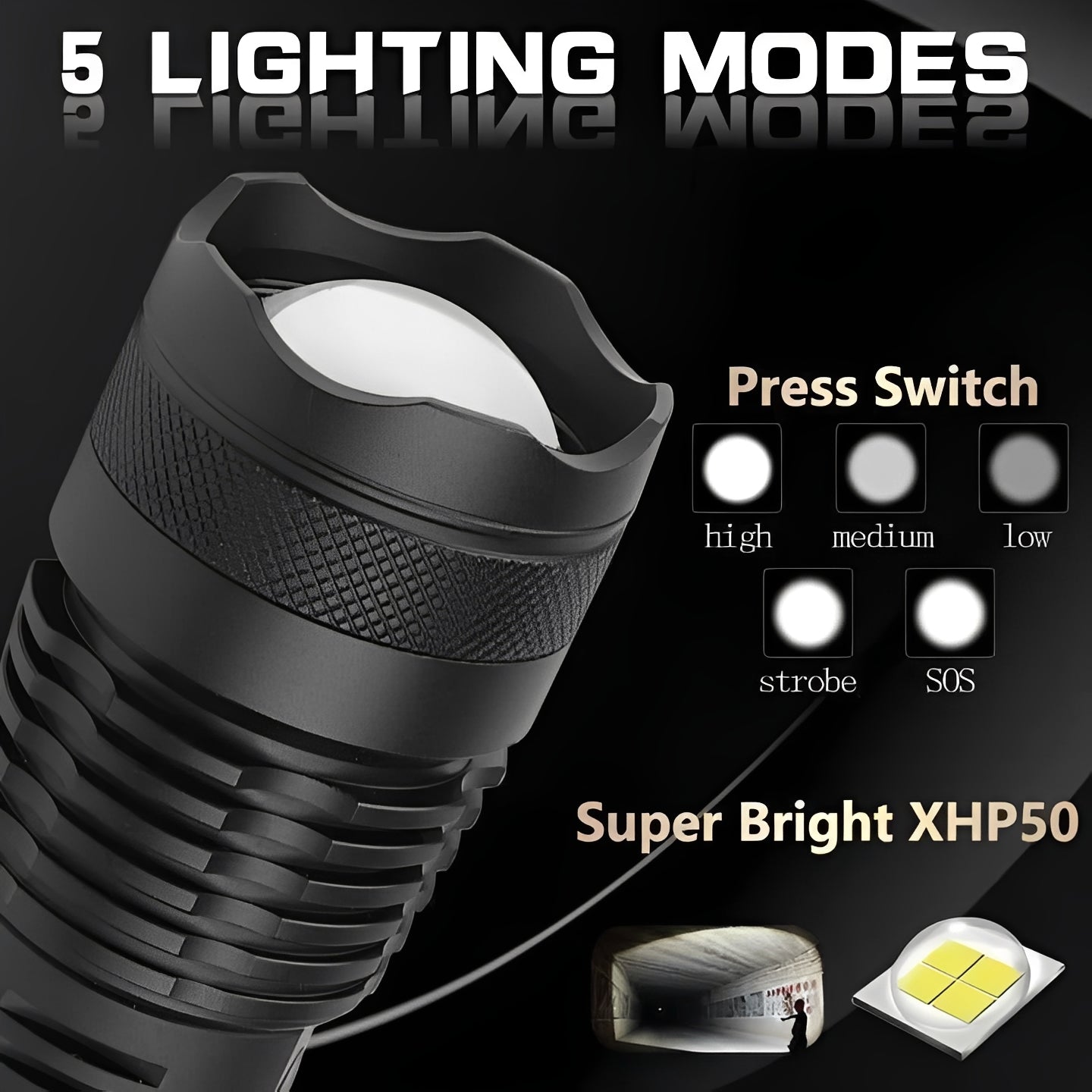 Lampe torche LED portable avec lumière vive focalisable