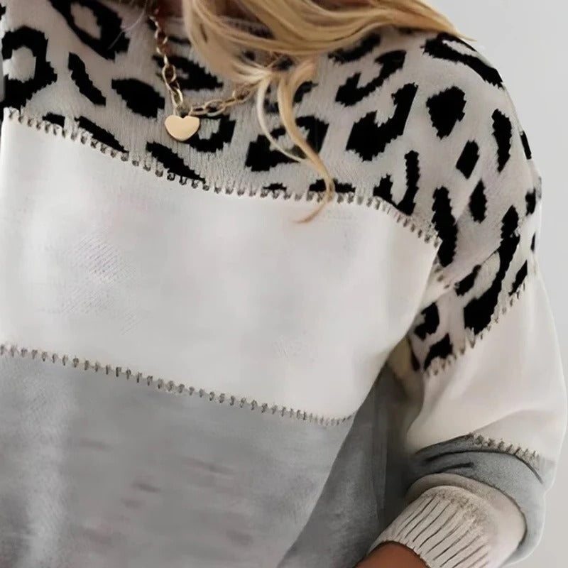 Pull ras du cou imprimé animal avec imprimé léopard
