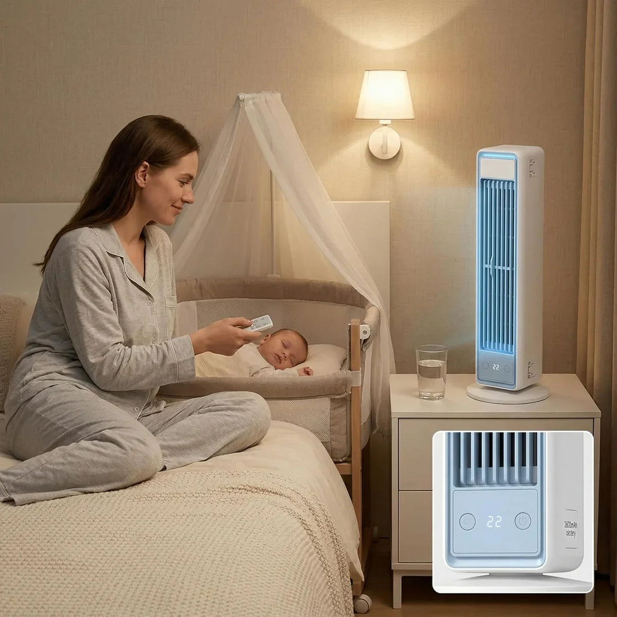Rechargeable Tower Fan with Remote – 5 Speed Settings, Oscillating Desk & Floor Standing Air Circulator for Bedroom, Office, Kitchen