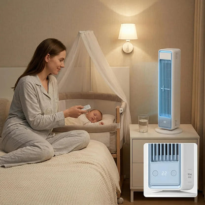 Rechargeable Tower Fan with Remote – 5 Speed Settings, Oscillating Desk & Floor Standing Air Circulator for Bedroom, Office, Kitchen