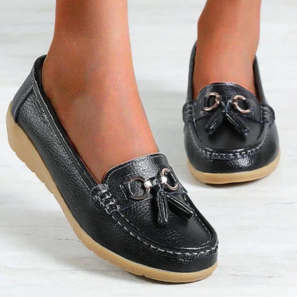 Women's Genuine Leather Slip-On Loafers with Arch Support for All-Day Standing & Office Wear