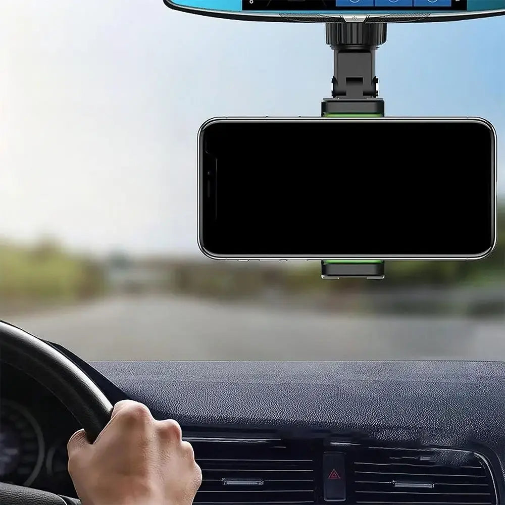 Clip-On Car Mirror Mount for Smartphone GPS Navigation Universal Adjustable Cell Phone Cradle 360° Swivel Dashboard Accessory