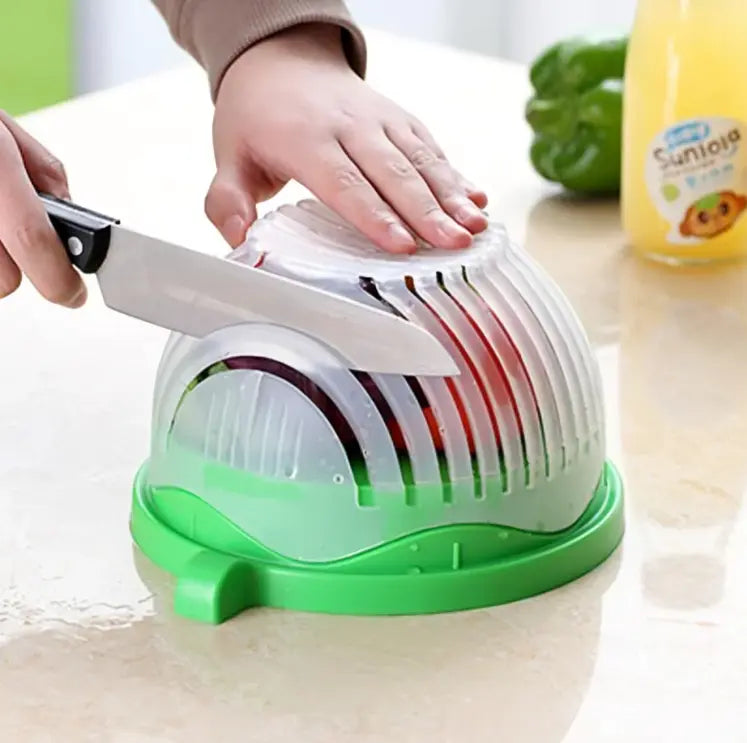 Vegetable Chopper Bowl with Built-In Blade Strainer for Quick Meal Prep Kitchen Salad Maker Dual Function Cutting and Draining