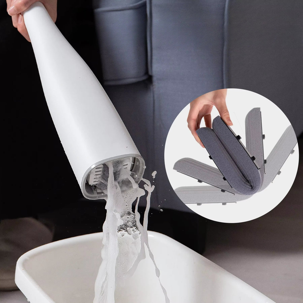 Hands-Free Squeeze Mop with Ultra-Absorbent Sponge Head for Hardwood Tile Laminate Floors Quick-Dry Microfiber Floor Mop for Kitchen Bathroo