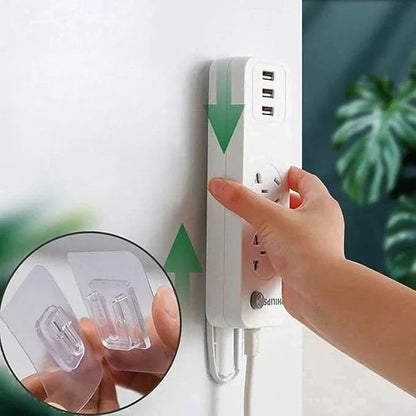 Clear Wall Mount Hooks 10-Pack Peel and Stick Organizers for Cable Management Router Power Strip Holder Home Office Décor