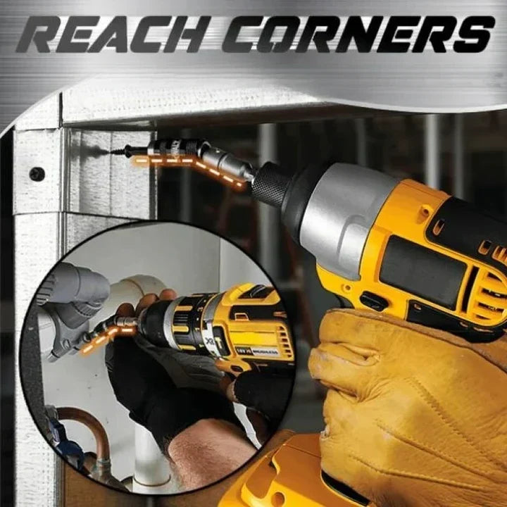 Flexible Drill Adapter with 105° Angle Adjustment for Tight Corners and Hard-to-Reach Areas in Cabinets Furniture Assembly Automotive Work