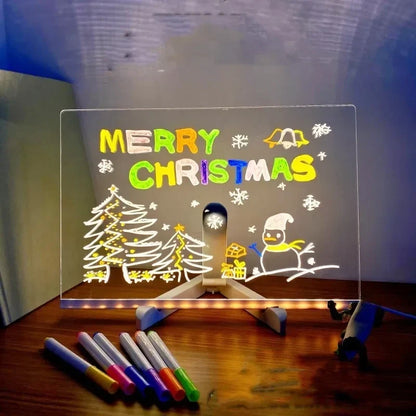 Illuminated Erasable Message Board with Neon Markers for Kids Drawing Art Notes Reminders Light Up Reusable Writing Tablet Home Office