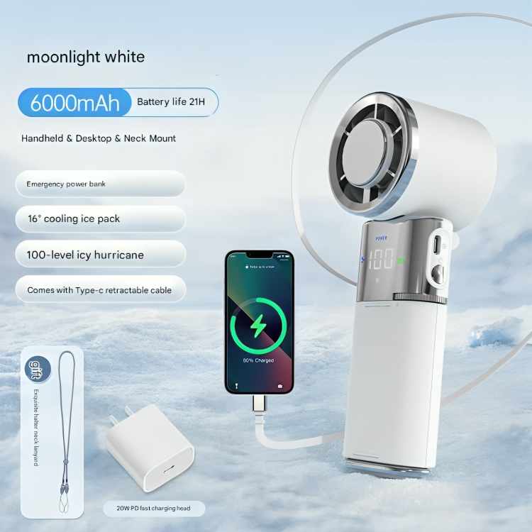 Ventilateur avec batterie externe intelligente | Ventilateur portatif à piles avec 100 vitesses | Appareil de refroidissement portable pour un confort en déplacement