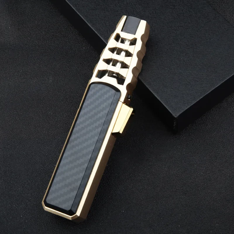 Refillable Butane Jet Flame Lighter with Carbon Fiber & Wood Finish for Outdoor Use, Camping, Cigars
