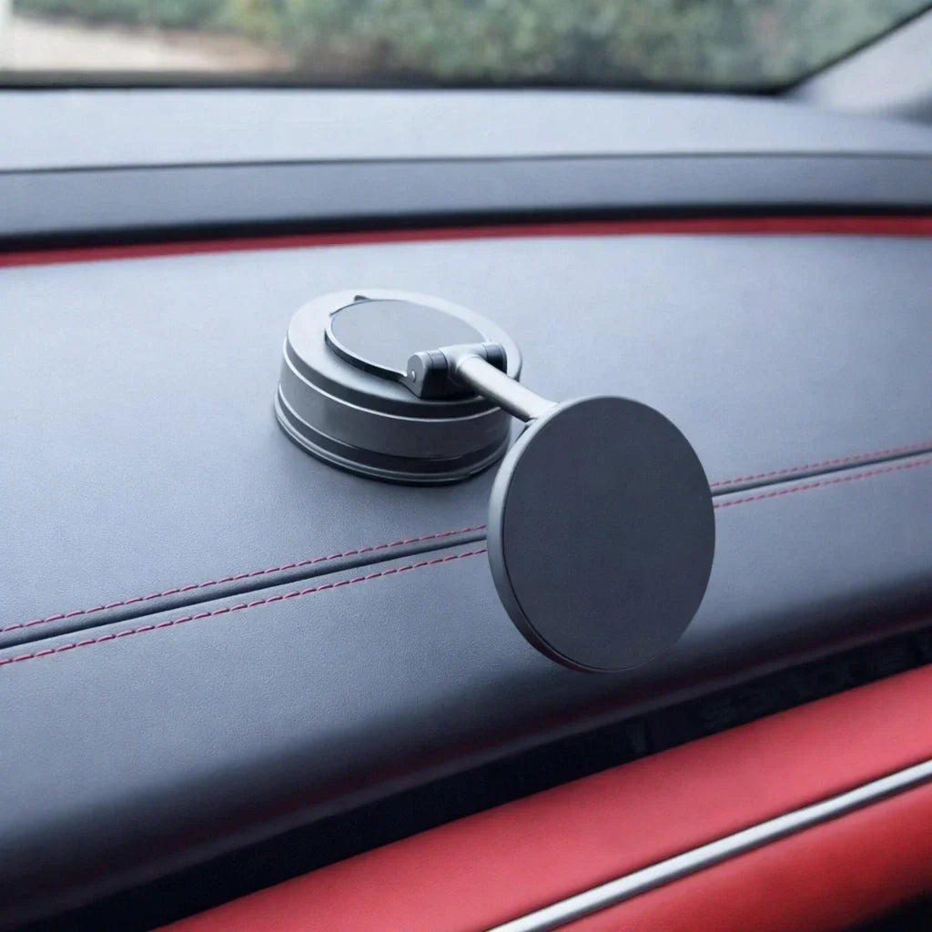 Car Phone Mount with Strong Magnetic Grip & Vacuum Base for Dashboard or Windshield