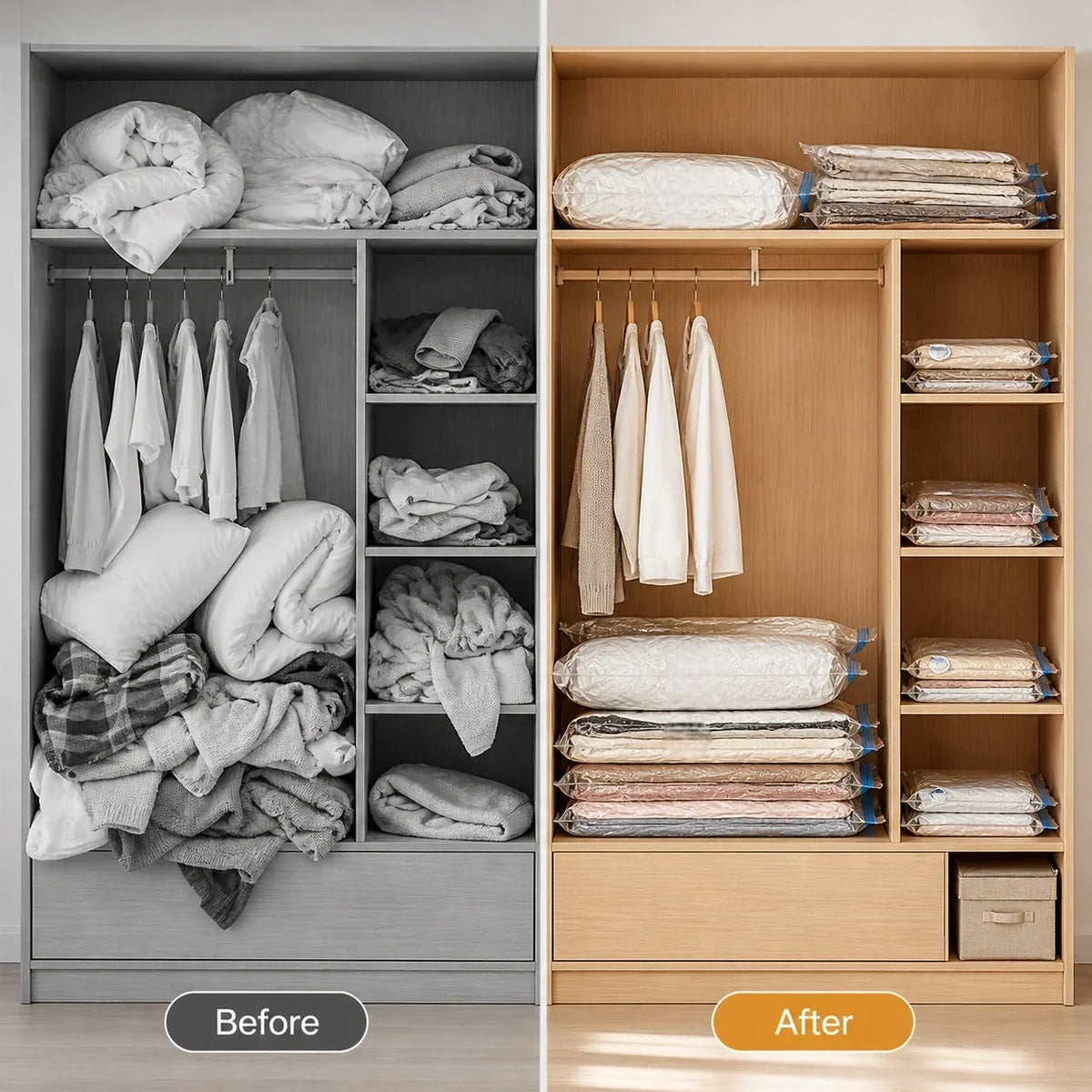 Sacs de compression gain de place avec pompe à air électrique – Lot de 12 pour le voyage, le rangement dans les placards et les vêtements saisonniers