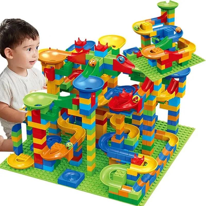 Building Block Marble Run Set for Kids Ages 3+ | STEM Construction Track Kit Develops Logic & Fine Motor Skills