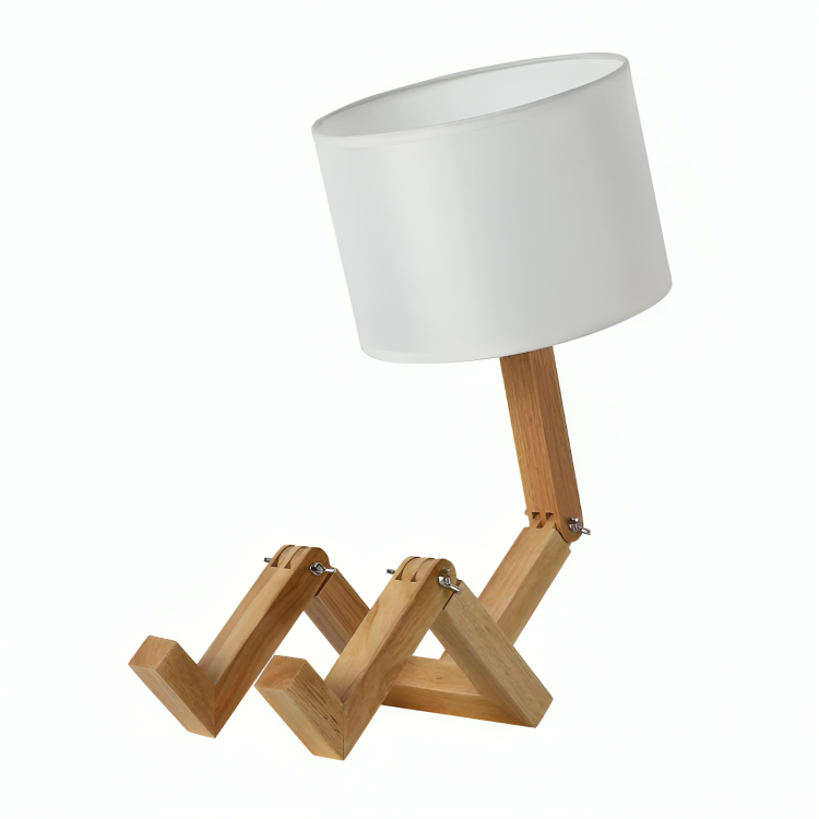 Wooden Desk Lamp with Storage Shelf 17 in Adjustable Reading Light for Nightstand Office Bedroom White Natural Wood Finish E27