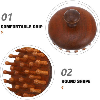 Peigne en bois avec fonctions de massage et de grattoir pour cuir chevelu
