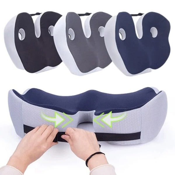 Coussin d'assise en mousse à mémoire de forme avec découpe pour le coccyx pour chaise de bureau, voiture et fauteuil roulant – Soutien ergonomique pour soulager les douleurs lombaires et des hanches
