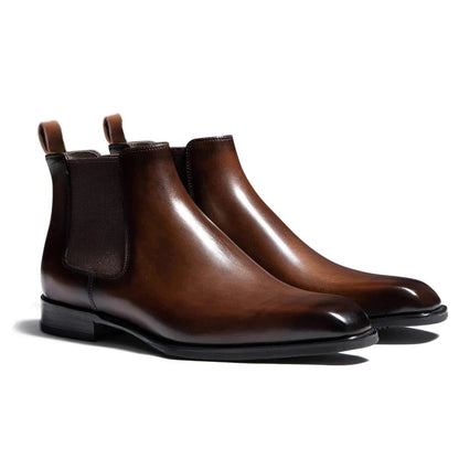 Bottes Chelsea homme en cuir marron à élastiques sur les côtés