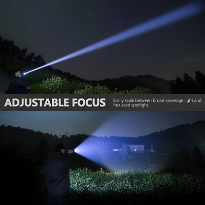 Lampe torche LED lumineuse et réglable avec batterie rechargeable