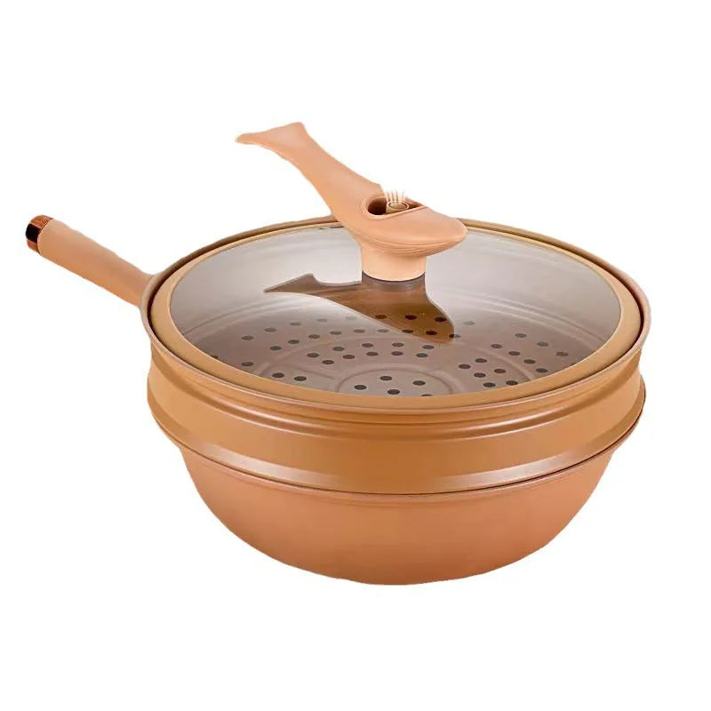 Nonstick Stir-Fry Pan with Steam Insert for Gas & Induction Cooktops – Even-Heat Cooking Wok for Healthy Meals
