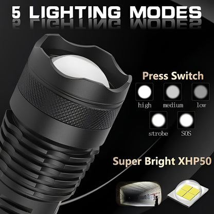 Lampe torche LED lumineuse et réglable avec batterie rechargeable
