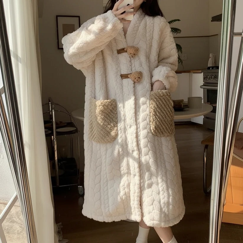 Robe de chambre douillette à capuche en peluche pour femme, vêtements d'intérieur confortables