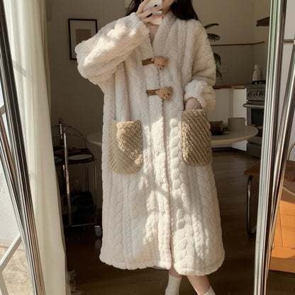Robe de chambre douillette à capuche en peluche pour femme, vêtements d'intérieur confortables