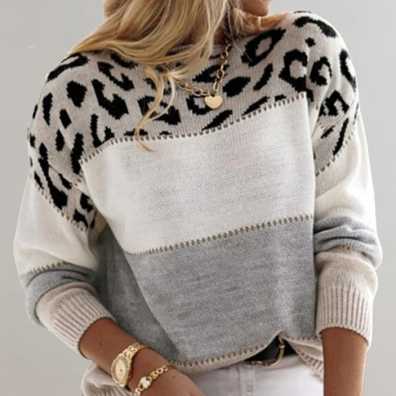 Pull ras du cou imprimé animal avec imprimé léopard