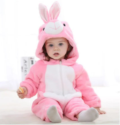 Costume une-pièce doux pour bébé en forme d’animal avec capuche – Tenue en polaire à fermeture éclair intégrale pour nourrissons et tout-petits – Maison, sorties et séances photo