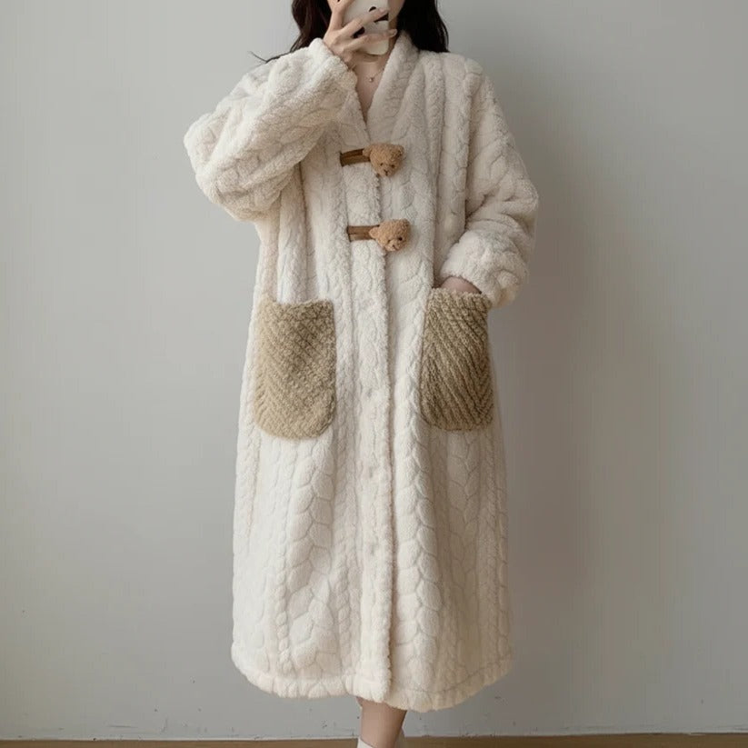 Robe de chambre douillette à capuche en peluche pour femme, vêtements d'intérieur confortables