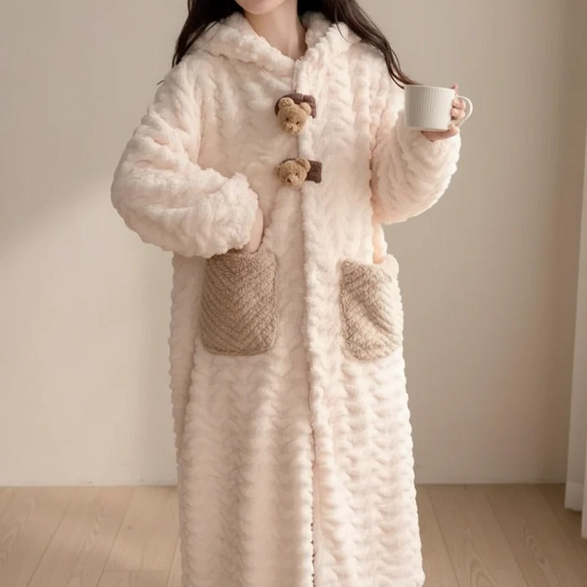 Robe de chambre douillette à capuche en peluche pour femme, vêtements d'intérieur confortables