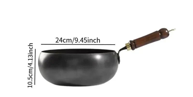 12-Inch Cast-Iron Round-Bottom Skillet with Wood Handle and Lid for Induction Gas Electric Stovetops