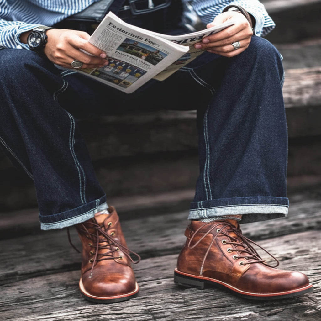 Bottes de travail confortables en cuir pour hommes avec soutien de la voûte plantaire