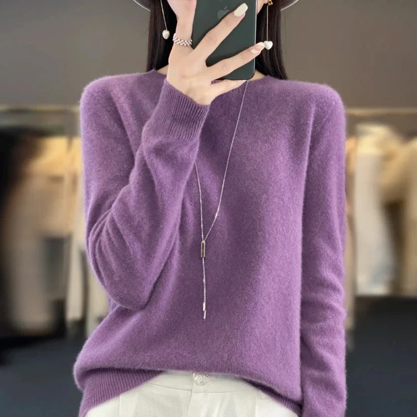 Pull ras du cou en cachemire doux pour femme
