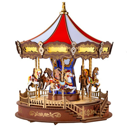 Boîte à Musique Carrousel en Bois Coloré avec Pièces Rotatives