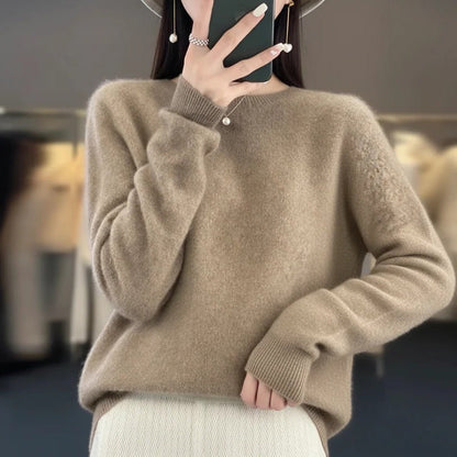 Pull ras du cou en cachemire doux pour femme