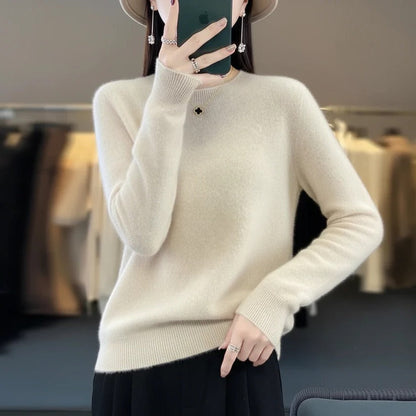 Pull ras du cou en cachemire doux pour femme