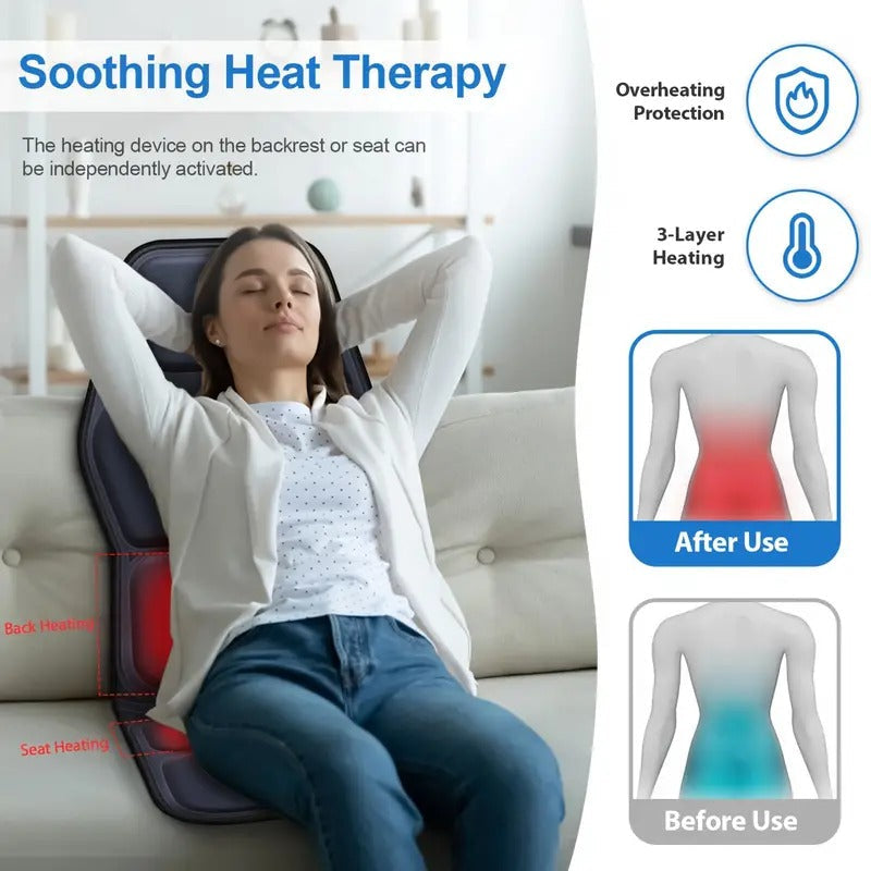 Coussin de massage chauffant avec vibrations et soutien lombaire