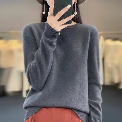 Pull ras du cou en cachemire doux pour femme
