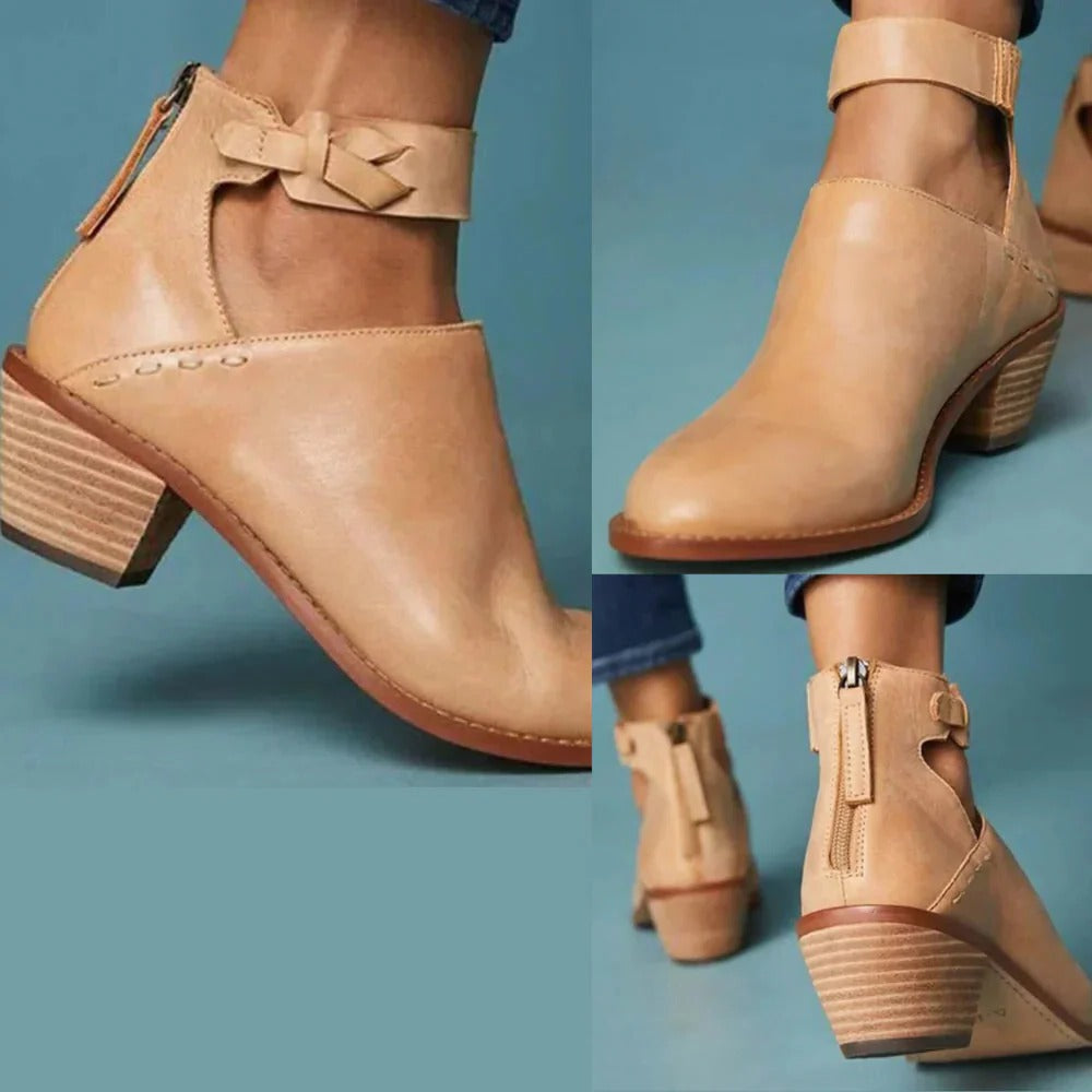 Bottines à talons bas pour femmes avec bride à boucle