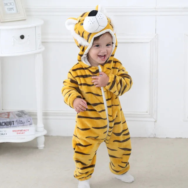 Costume une-pièce doux pour bébé en forme d’animal avec capuche – Tenue en polaire à fermeture éclair intégrale pour nourrissons et tout-petits – Maison, sorties et séances photo