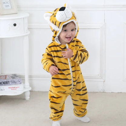 Costume une-pièce doux pour bébé en forme d’animal avec capuche – Tenue en polaire à fermeture éclair intégrale pour nourrissons et tout-petits – Maison, sorties et séances photo