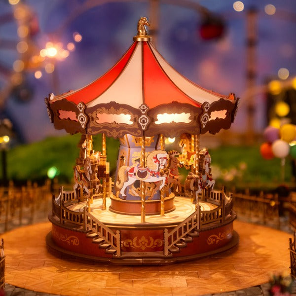 Colorful Wooden Musical Carousel Box with Rotating Pieces - Ortekor