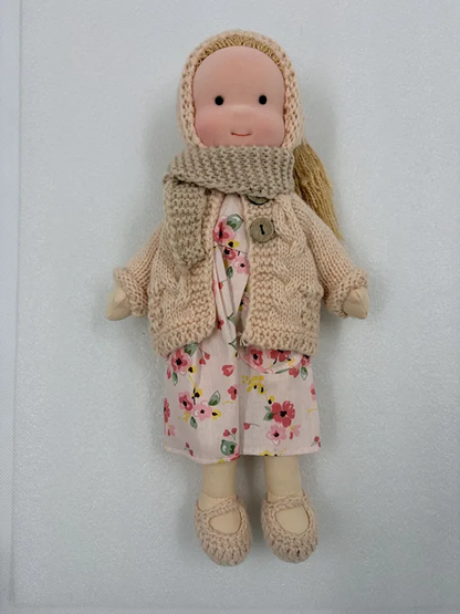 Handcrafted Fabric Play Doll for Toddlers and Kids - Plush Head Cuddly Companion 11 inches Tall Blue Nursery Toy for Imaginative Pretend Pla