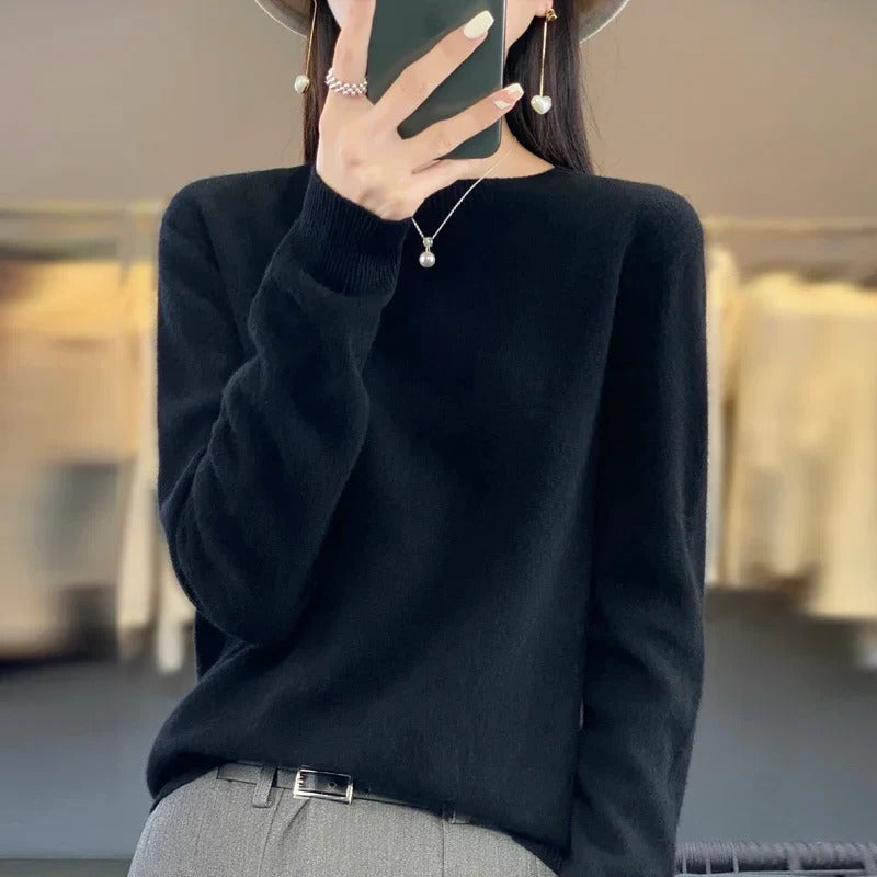 Pull ras du cou en cachemire doux pour femme