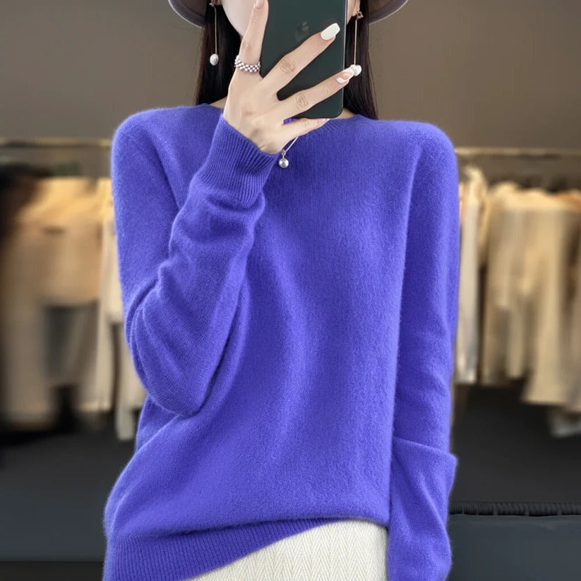 Pull ras du cou en cachemire doux pour femme