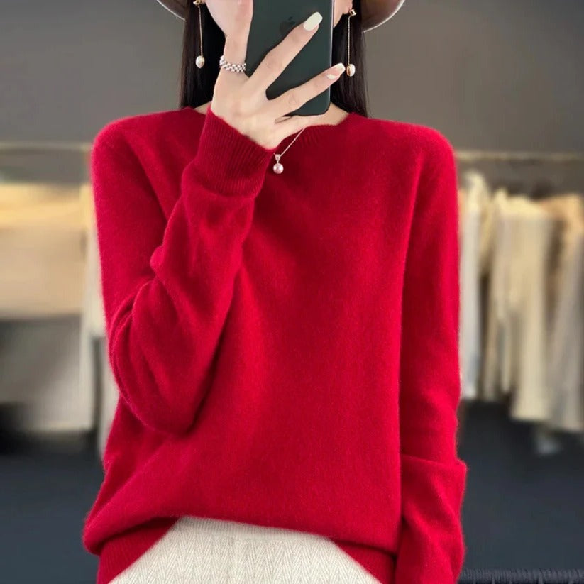 Pull ras du cou en cachemire doux pour femme