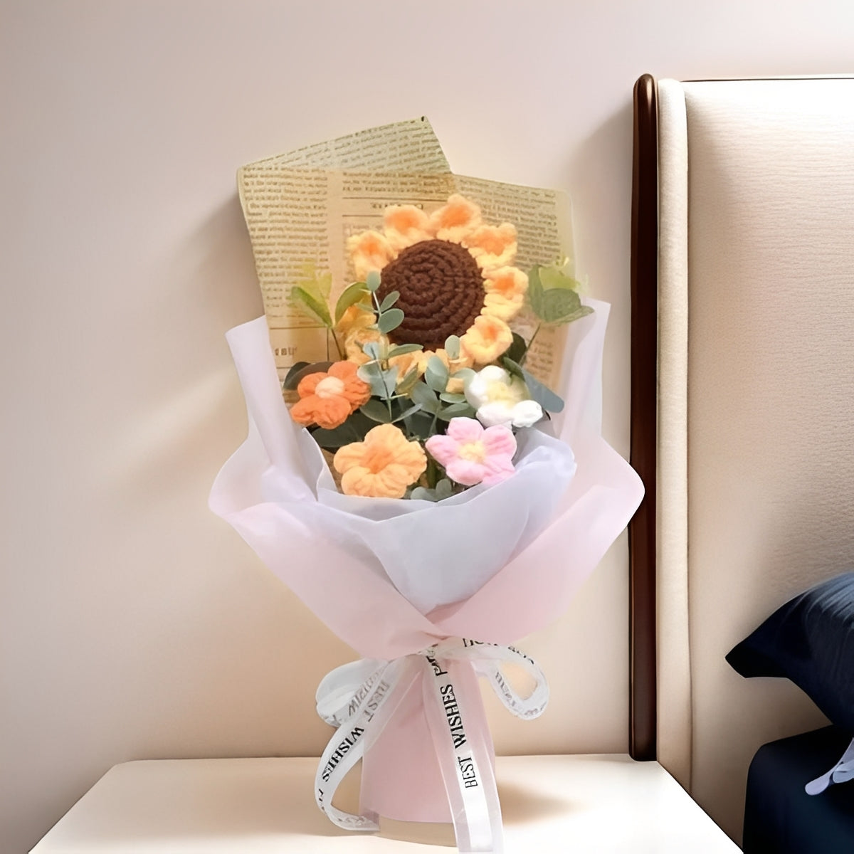 Magnifique composition de fleurs au crochet