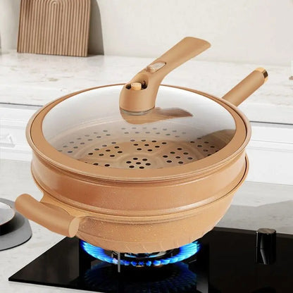 Nonstick Stir-Fry Pan with Steam Insert for Gas & Induction Cooktops – Even-Heat Cooking Wok for Healthy Meals